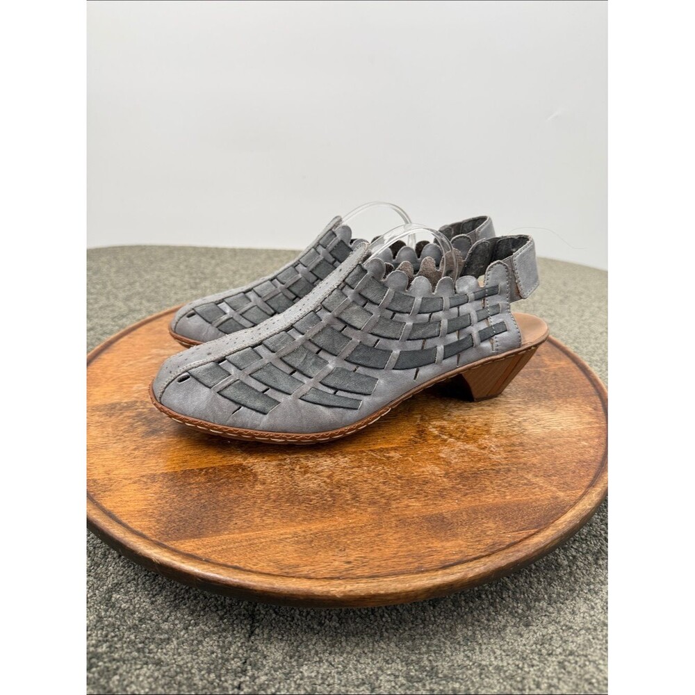 Rieker Shoes Wm 41 US 10 Sina 78 Woven Gray Leather Slingback Pumps Heels Bootie